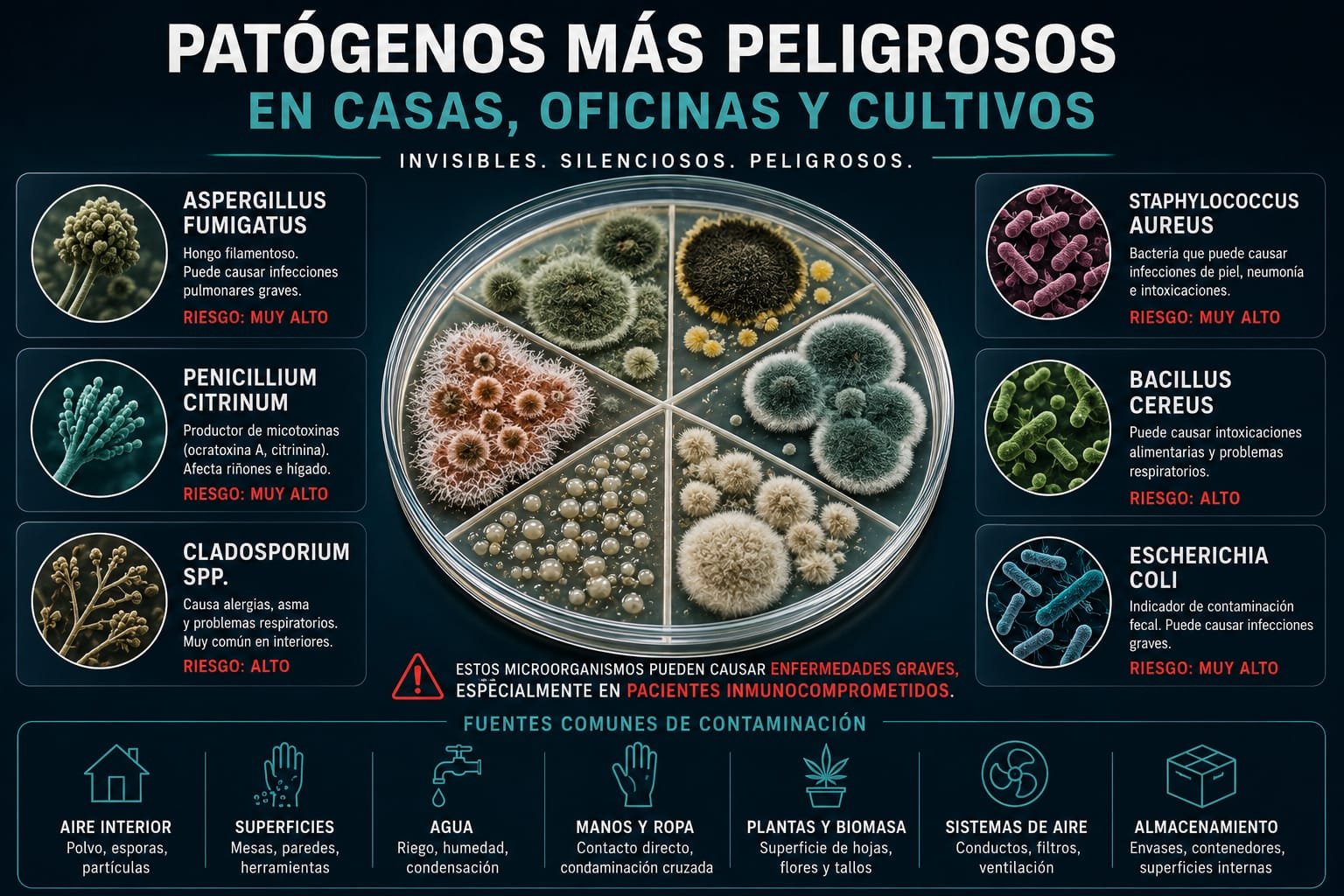 Patógenos más peligrosos en casas, oficinas y cultivos